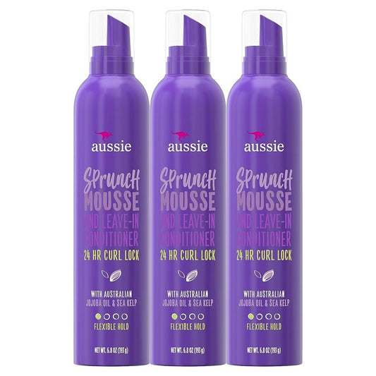 Aussie Sprunch Mousse 24 Hour Curl Lock, Flexible Hold 6.80 oz (Pack of 3)