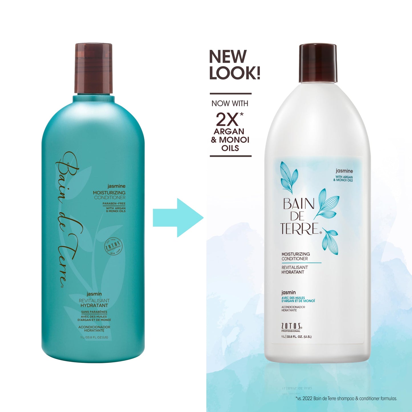 Bain de Terre Jasmine Moisturizing Conditioner, Rich Hydration for Dry Hair, with Argan & Monoi Oils, Paraben-Free, Color-Safe, Vegan, 33.8 Fl Oz