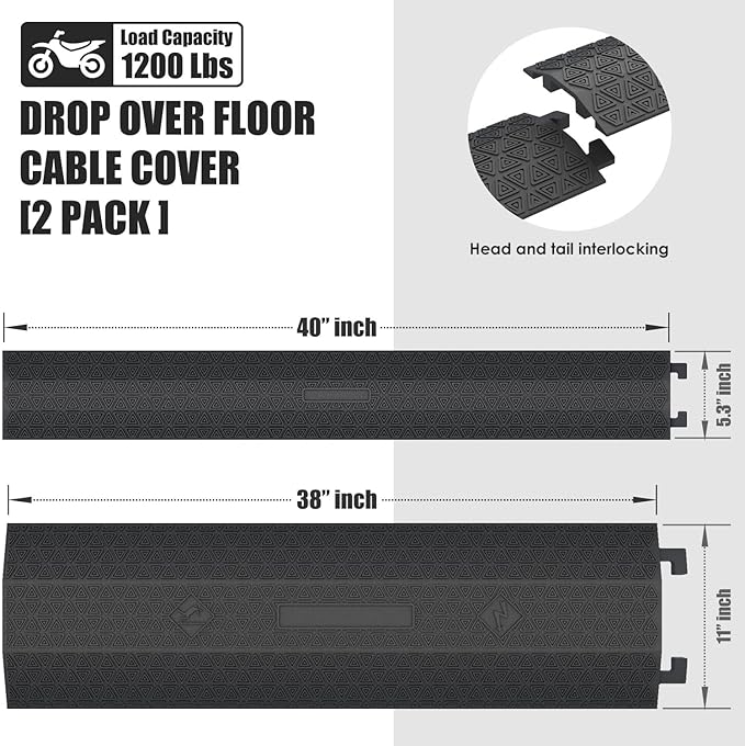 OranLite 4 Pack 40" inch Drop Over Cable Cover, 4 Pieces Prevent Tripping Rubber Floor Cord Protector, Interlocking Cable Cover, Drop Track Cable Ramp for Home, Office, Store, Warehouse (Slim - 4Pack)