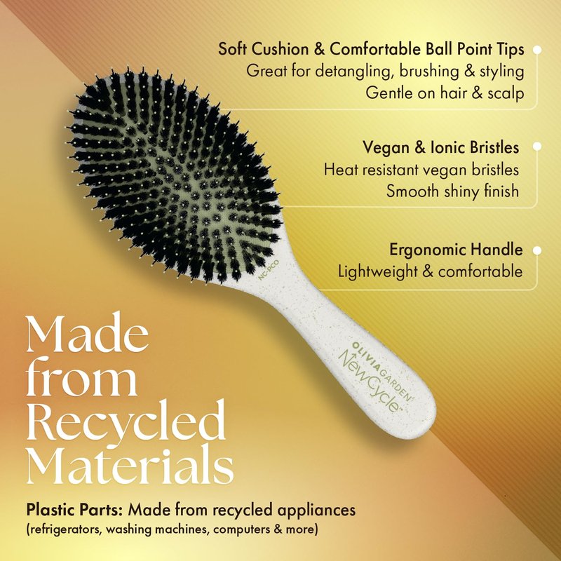 Olivia Garden NewCycle Round Vegan Boar and Ionic bristles Cushion Hair Brush and made from 100% recycled material (except bristles and cushion)