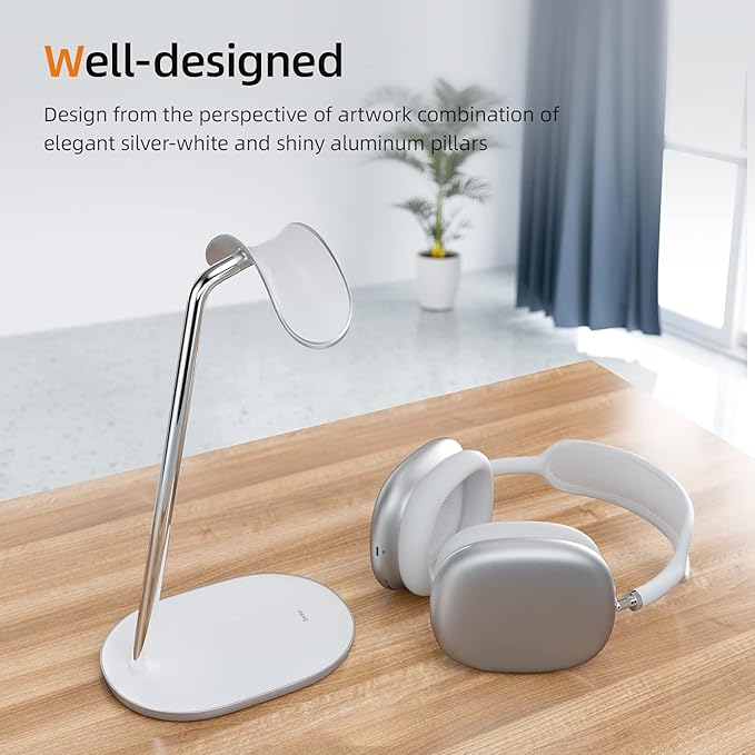 BENKS Desktop Headphone Stand Universal Headset Holder Hanger Mount Aluminum with Protective Silicone Pad, Gaming Headset Accessories, Compatible with AirPods Max, Beats, Bose, Sony and so on (White)