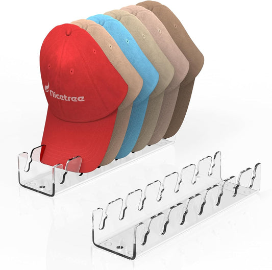 Nicetree Hat Organizer - Acrylic Rack for 14 Baseball Caps | No Installation Needed, Perfect for Dresser & Closet