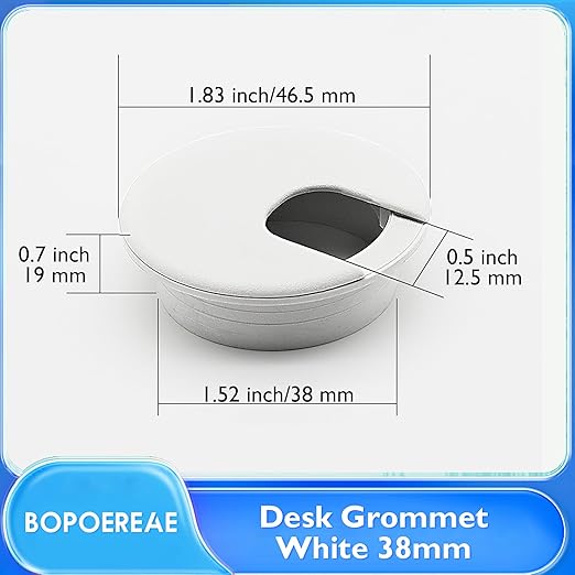 BOPOREAE Desk Grommet 1-1/2" (38 mm), Desk Cord Hole Cover, Cable Grommet ABS Plastic, Desk Hole Grommet for Office and Home Table Cable, Detachable Cable Cord Organizer (White 4 Pcs)