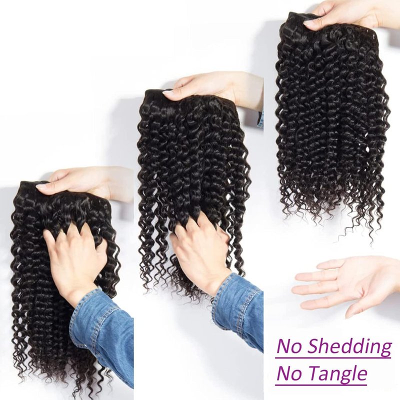 Human Hair Bundles Deep Wave 14 16 18 Inch Curly Bundle Human Hair 100% Unprocessed Brazilian Virgin Hair 3 Bundles for Women Wet and Wavy Hair Bundle Weave Extensions Natural Black