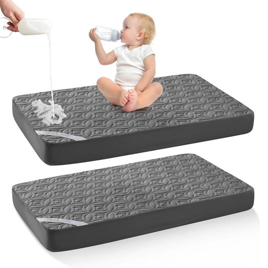 Skiennix Waterproof Crib Mattress Protector - Soft, Breathable & Noiseless | 2-Pack, Gray (52''x28'')