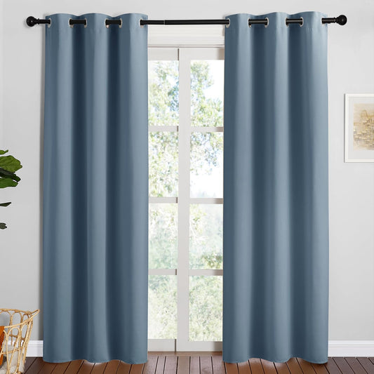 NICETOWN Smoky Blue Blackout Curtains - Thermal Insulated 84-Inch Drapes for Large Windows | 2 Panels, 42" Wide