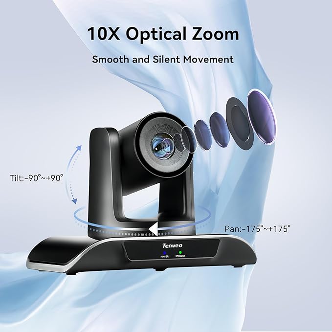 Tenveo 10X Optical Zoom PTZ Conference Room Camera, USB3.0/HDMI FHD 1080P 60FPS, for Video Conferencing Business Meeting Live Streaming Church Services Worship Events Education Zoom Teams OBS