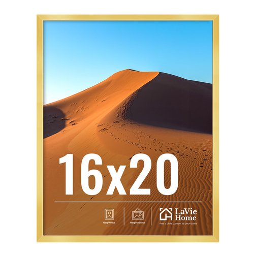 LaVie Home 16x20 Picture Frame for Wall Display, 16x20 Gold Picture Frame with HD Plexiglas, 16 x 20 Poster Frame 1 Pack, Display Frame for Vertical or Horizontal, Classic Collection