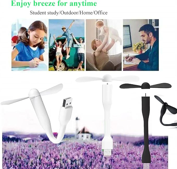 Soseelnee Mini USB Fan, Portable Pocket Fan USB-A Powered Little Cooler, Quiet Operation, for Home Office Car Outdoor Travel- 4 Pack (2 Black+ 2 White)