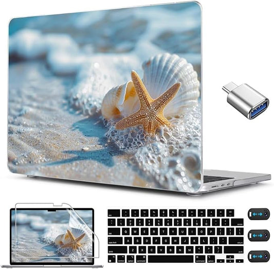 CISSOOK Compatible with MacBook Air 13.6 inch Case 2026 2025 2024 2022 Release M5 A3449 M4 A3240 M3 A3113 M2 A2681, Plastic Hard Shell Protective Case with Keyboard Cover Screen Protector, Beach&Shell