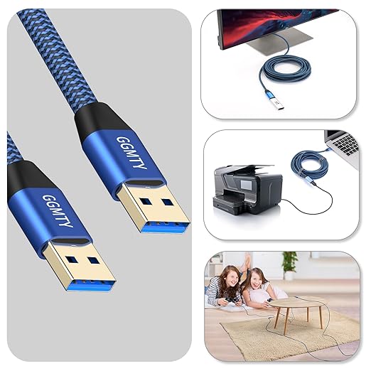 GGMTY USB to USB Cable 1.5FT,Durable Braidedfor USB 3.0 Male to Male Type A to Type A Cable Data Transfer Compatible with Hard Drive, Laptop, DVD Player, TV, USB 3.0 Hub, Monitor, Camera