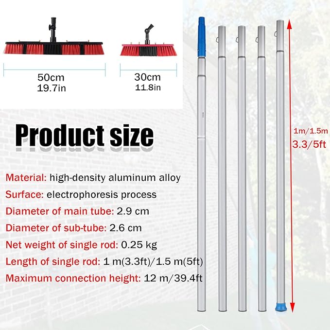 Window Cleaning Brush Cleaner for Solar Panels High Altitude Cleaning Brush High Reach Window Cleaner Tool for Cleaning Roofï¼Water Powered(35cm/13.8in,4m/13.1ft)
