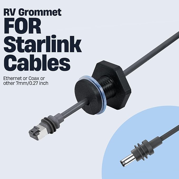 Dikiwodark RV Cable Passthrough for Starlink mini, RV Cable Grommet Compatible with Starlink, Ethernet, Coax, Water-Resistant and Anti-Drop RV Cable Routing(Black)