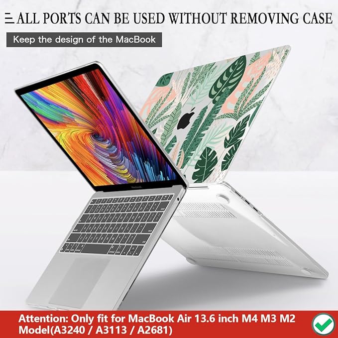 CISSOOK for MacBook Air 13.6 inch Case 2026 2025 2024 2023 2022 Release A3449 A3240 A3113 A2681, Hard Shell Case with Keyboard Cover for MacBook Air 13.6 M2 M3 M4 M5 Chip, Tropical Palm Leaves