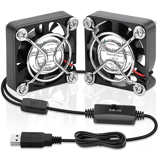 AmRunJe USB Fan 40mm 2 Packs, 5V Mini Cooling Brushless Fan for PC Computer PlayStation Xbox Router, Small Box Fan for Terrarium Aquarium Helmet Raspberry Pi