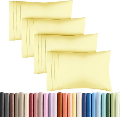 King Pillow Cases by [Brand Name] - Ultra Soft Hotel Quality - Comfy & Wrinkle Free - 4 Piece Set in Yellow