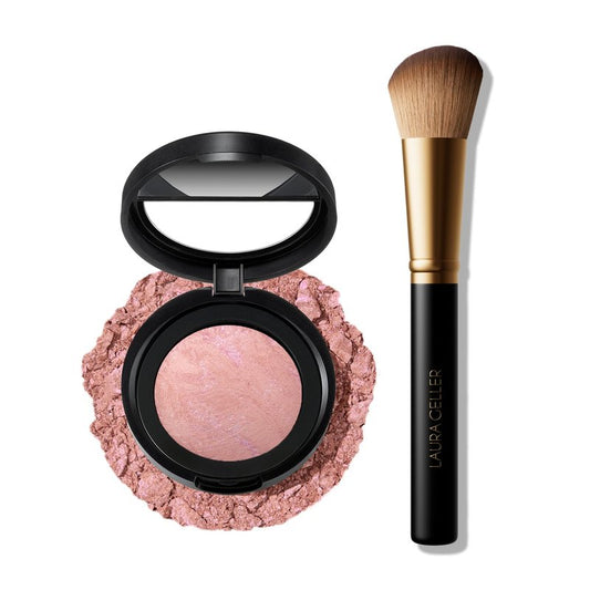LAURA GELLER NEW YORK Baked Blush-n-Brighten Marbleized Blush + Angled Brush, Ethereal Rose
