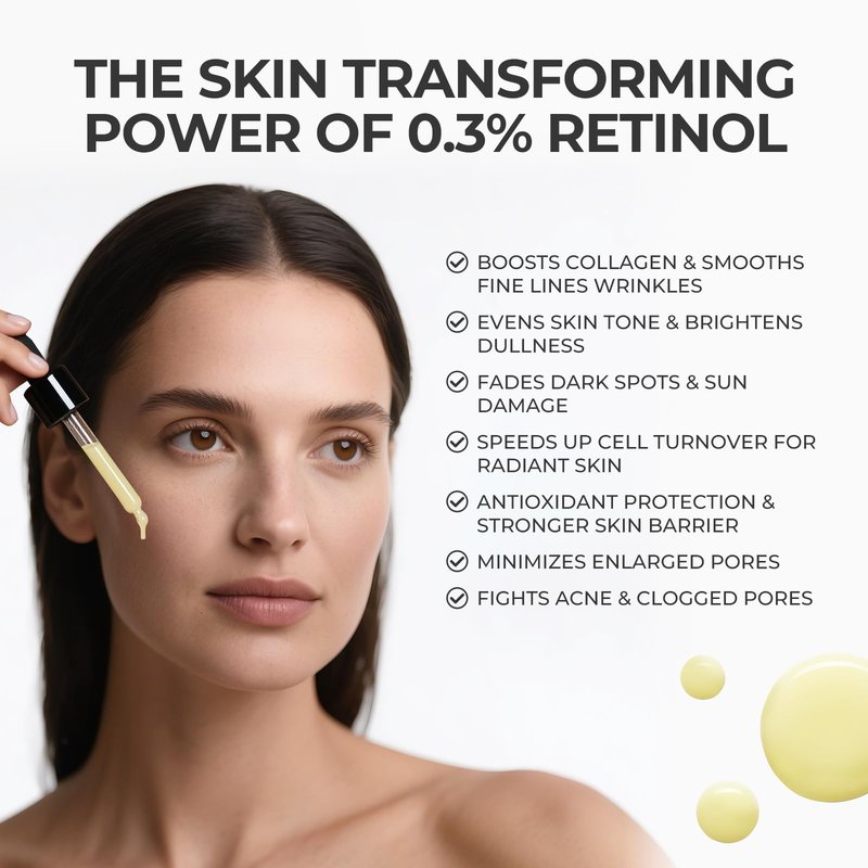 SKINERSE Retinol Serum for Face, Anti Aging Serum, Retinoid Collagen with Vitamin E Resurfacing Facial Rapid Fine Lines Repair, Brightening Pore Minimizer for Face Daily Skin Care Treatment 1oz