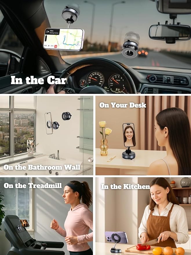 Praisol Car Phone Holder for Magsafe, 360° Adjustable Vacuum Magnetic Phone Mount with 3000gf Magnetic Grip & 40LBS Suction Cup, Shockproof Design for All Smartphones