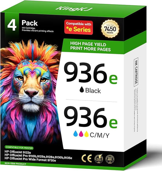 936e Ink Cartridges 4-Pack Replacement for HP 936 936e Ink Compatible for HP OfficeJet Pro 9125e 9135e 9110b 9128e 9130b Wide Format 9730e OfficeJet 9122e Printers Inkjet Printer Black and Color
