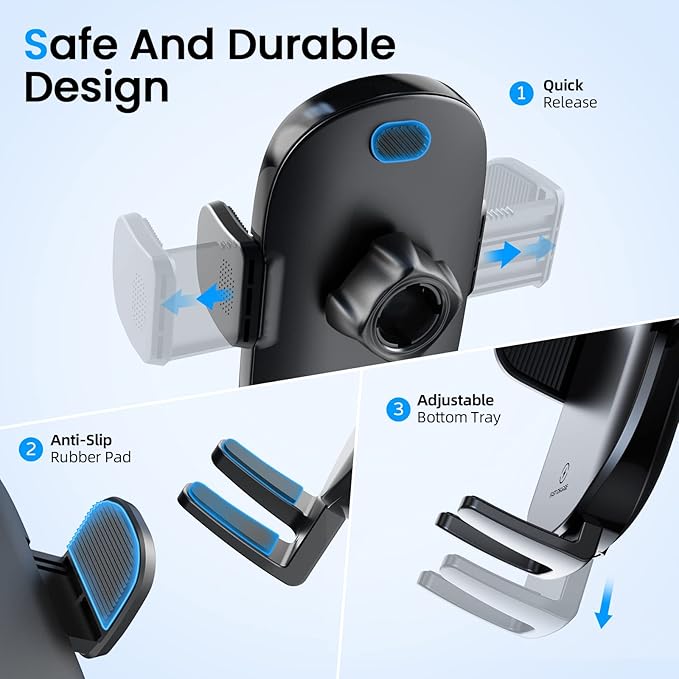 APPS2Car Cup Holder Phone Mount Wireless Car Charger, 15W Qi Fast Charging Car Mount, Adjustable Long Arm & 360° Rotation, Fits 3"–4" Round Cup Holders Compatible with All Smart Phones