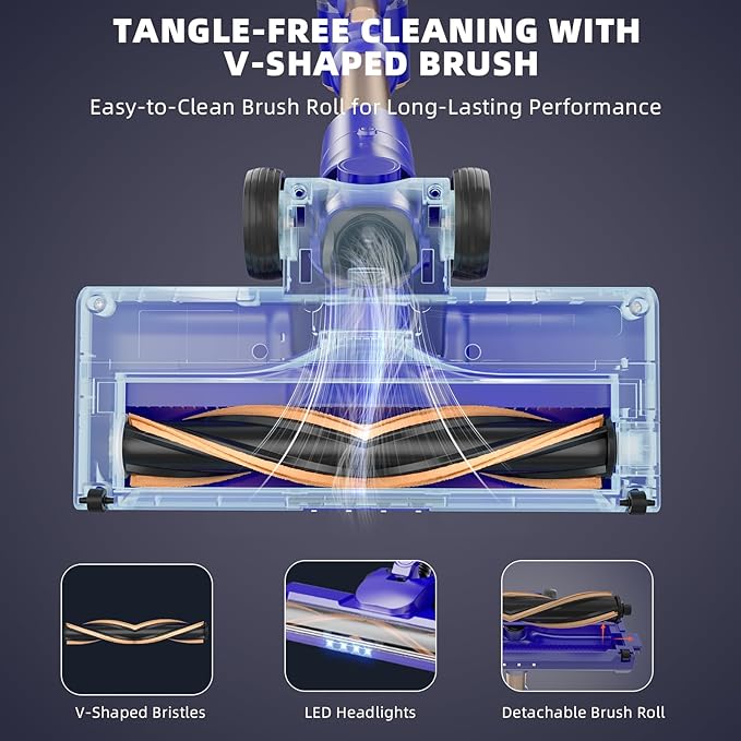 Cordless Vacuum Cleaner, 180Â° Bendable Wand Stick Vacuum Cleaners with LED Touch Screen, 8-in-1 Lightweight Rechargeable Vacuum with 1.5L Dust Cup for Home Hard Floor Low-Pile Carpet