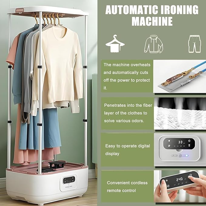 Upgraded Garment Steamers, Vertical Steam Iron Automatic Steam Closet Folding Clothes Machine, Control Electric Clothes Drying Rack for Clothes Fabric