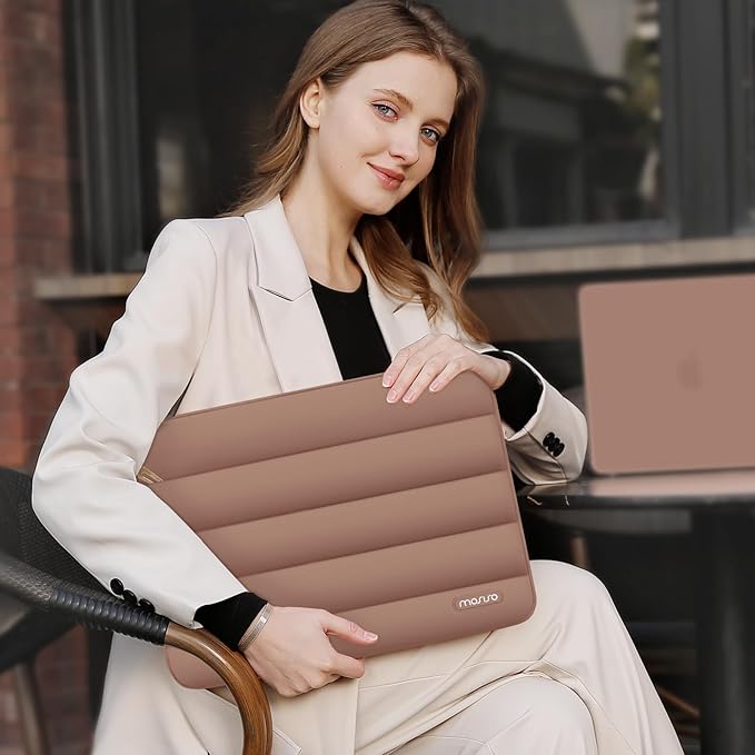 MOSISO Laptop Case 13.3 inch,13-13.3 inch Puffy Laptop Sleeve Compatible with MacBook Neo/Air 13.6 M5 M4 M3 M2 M1/Pro 13/14,HP Dell ASUS Lenovo,Polyester Horizontal Bag with Small Case, Mocha