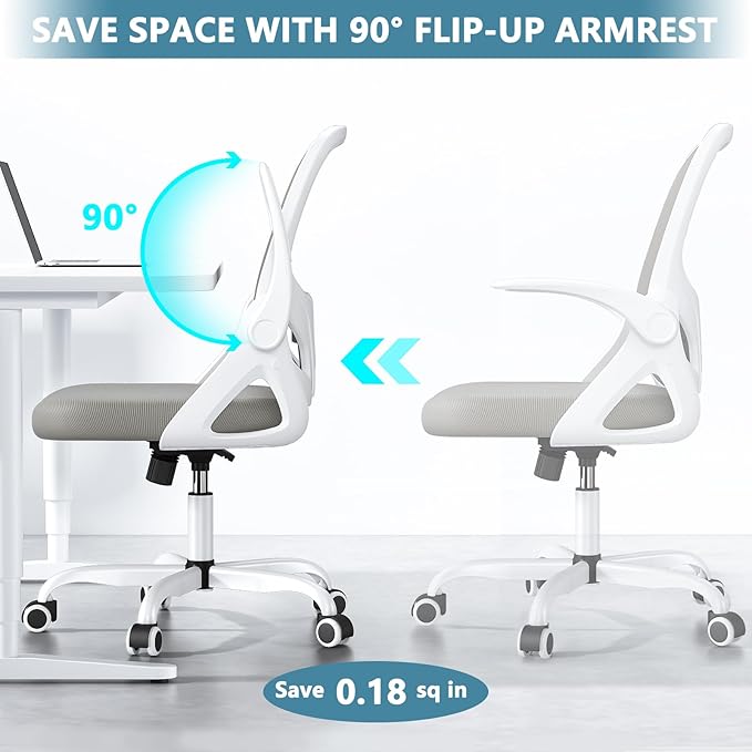 Kensaker Home Desk Chair with Back Supportive Lumbar Support, Breathable Double Mesh Cushion Home Desk Office Chair with Flip up Arms, Modern Ergonomic Home Office Chair for Work(Gray)