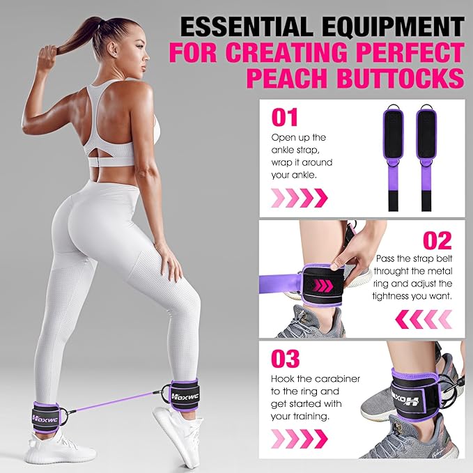 HOXWC Ankle Resistance Bands, Ankle Bands with Cuffs for Working Out, Exercise Bands for Butt Lift, Training Workout for Kickbacks Hip Gluteus Training Exercises, Glutes Workout Equipment for Women