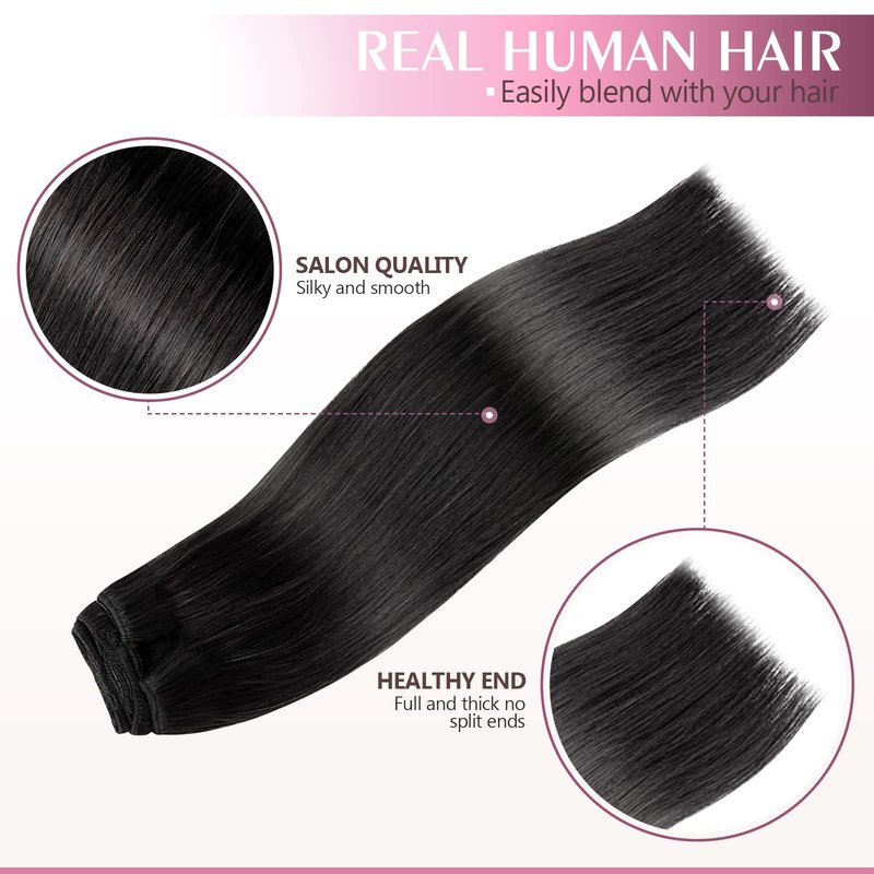Fimislosion Real Hair Extensions Clip in Human Hair, Seamless Clip in Hair Extensions Real Human Hair, 14 Inch Clip ins extensions for women, Natural Black 120G 7Pcs
