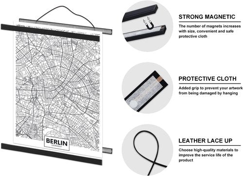 Benjia Magnetic Poster Hanger - Stylish Wooden Frame for 21" Artwork & Prints | Black Finish