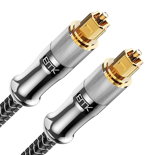 EMK 24K Gold-Plated Optical Audio Cable [4ft/1.2M] - Digital Toslink SPDIF Cable Compatible with Soundbar to TV, Home Theater - High-Speed Fiber Optic Cable (Silver)