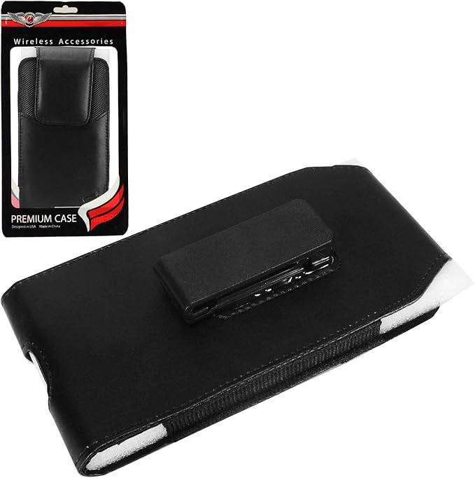 CELZEN Leather Cell Phone Holster for T-Mobile REVVLRY+, REVVL 4, AT&T Fusion Z, Motivate, Jitterbug Smart3, Kyocera DuraSport 5G - Vertical Case Waist Carrying Pouch with Belt Clip/Loops, Black