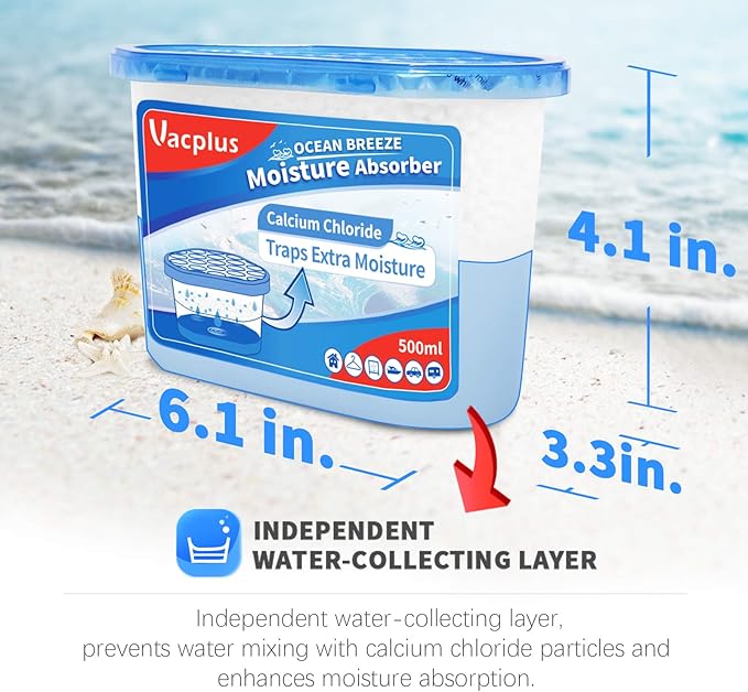 Vacplus Moisture Absorbers 6 Pack, Portable Humidity Absorber Boxes for Your Bathroom, Closet & Car, Dehumidifier with Ocean Fragrance, 10.5 Oz