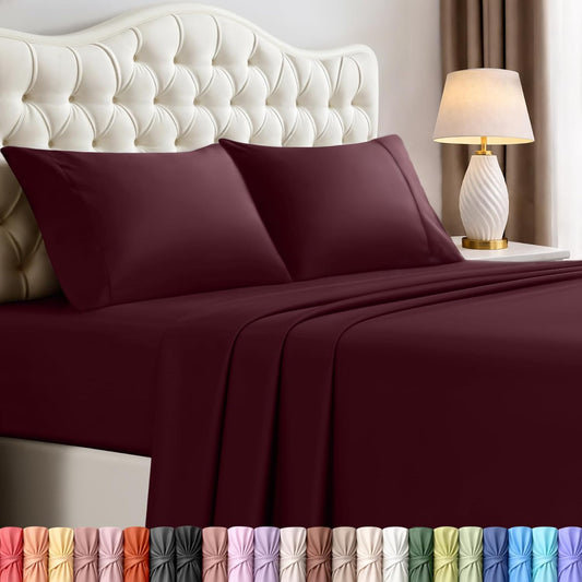 Utopia Bedding Queen Size Sheet Set - Soft & Breathable 4-Piece Microfiber Bed Sheets | Oeko-Tex Burgundy