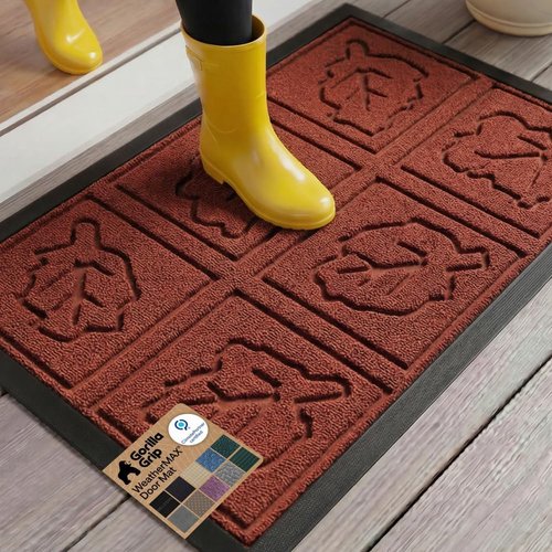 GORILLA GRIP Waterproof All-Season WeatherMAX Doormat - 35x23 Natural Rubber, Stain & Fade Resistant, Easy Clean | Burgundy Leaves