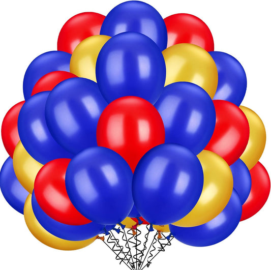 TecUnite 100 Pcs Colorful Latex Balloons - 13 Inch Red, Blue & Yellow for Graduation, Weddings & Parties