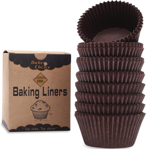 Bake Choice Cupcake Liners - 200 Pcs Food-Grade Brown Grease-Proof Muffin Wrappers for Baking