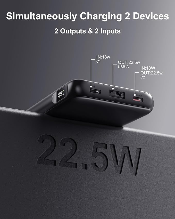 Ansody 2-Pack 10000mAh Power Bank Fast Charging, 22.5W Compact USB C Portable Charger with 2 Outputs & 2 Inputs, LED Display Battery Pack Compatible with iPhone Samsung iPad Tablets, Purple & Beige