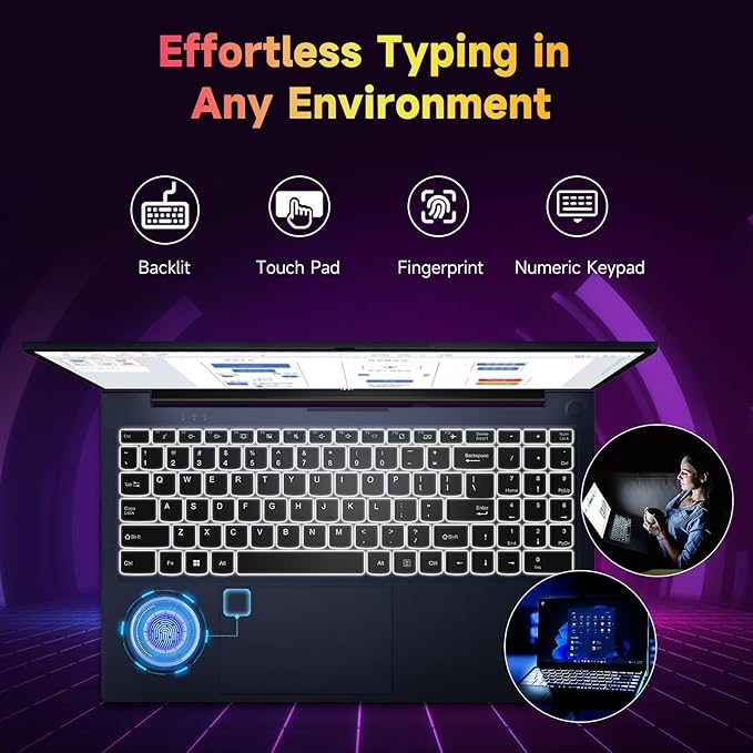 NIMO 15.6 inch Laptop FHD, AMD Ryzen 5 3500U, 8GB RAM, 256GB SSD, Windows 11, Backlit Keyboard, Fingerprint Reader, 65W PD, Lightweight Computer for Work and Student, Deep Blue
