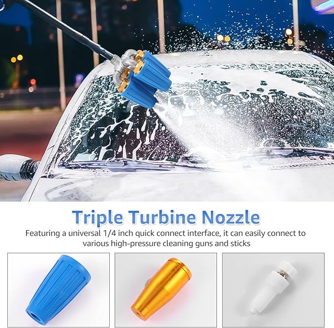 4 in 1 Quad Turbo Nozzle Pressure Washer Aluminum Alloy 4000 PSI Swivel Nozzle with 1/4 Inch Quick Connector 360Â° Rotating Pressure Washer