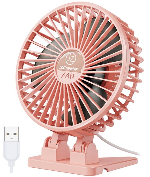 JZCreater USB Desk Fan, Portable Mini Fan, 3 Speeds Desktop Table Cooling, Plug in Power, Rotation Strong Wind, Quiet Personal Small Fan for Home Desktop Office Travel Bedroom, Pink