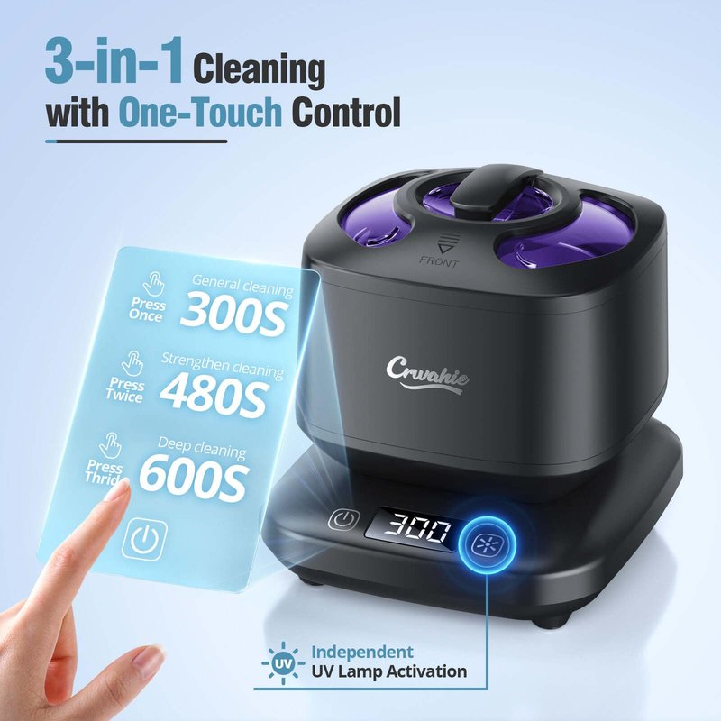 Ultrasonic Retainer Cleaner, Detachable 45kHz Retainer Cleaner Machine 3 Modes Dental Cleaning Pod with Visible Window Digital Timer for Mouth Guard, Dentures, Aligner, Braces, Jewelry - Black