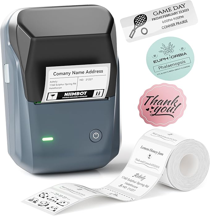 NIIMBOT B1 Label Maker Machine, Thermal Label Printer Easy to Use for Office, Home, Business, Came with 1 Roll White Label(Blue)