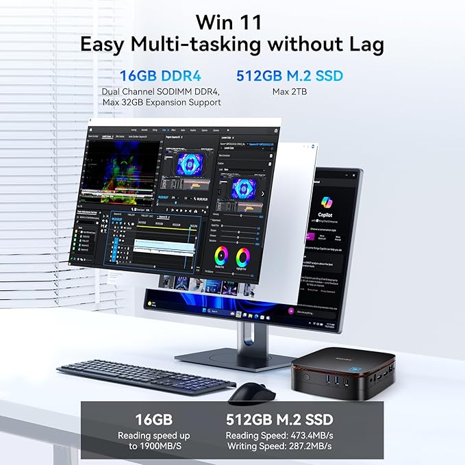 [3 Year Warranty] Blackview MP60 Mini PC with Intel N150(Beat N95/N97/N100), 16GB RAM 512GB M.2 SSD Mini Computer, 4K UHD Dual HDMI, W-11 Pro, WiFi 5/Big Fan/LED, Mini Desktop PC for Home/Office/Edu