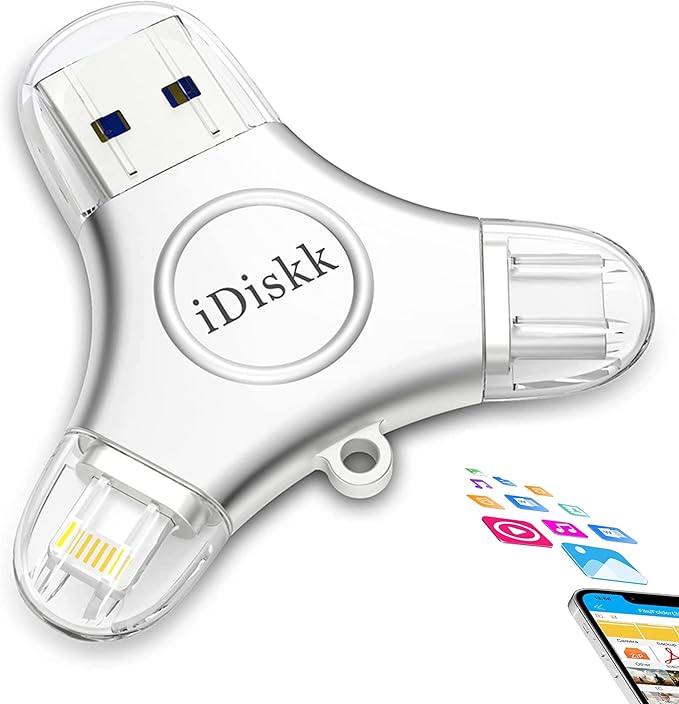 iDiskk MFi Certified 1TB Photo Stick for iPhone 17/16/15/14 USB Flash Drive,USB-C Mutil Ports External Storage for iOS and Android Phone,iPhone Memory Stick auto Backup Videos/Photos/Files