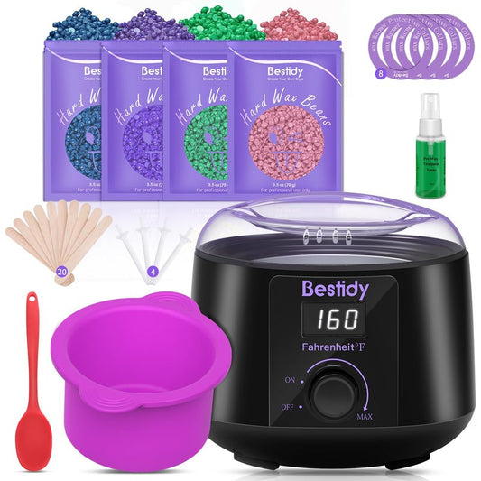 Digital Waxing Kit - Wax Warmer with Hard Wax Beads for Body, Brazilian, Legs, Facial, Eyebrow & Armpit Hair Removal