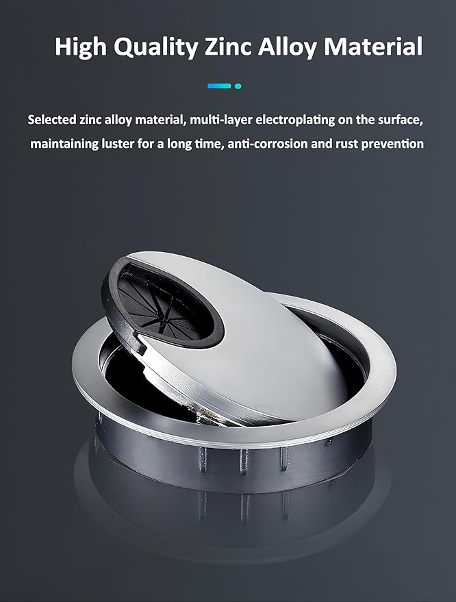 Xntun 3 Pcs Satin Nickel Metal Cable Grommet, Zinc Alloy Desk Table Grommet Cable Cord Hole Cover for Home and Office, Fits 2inchs Hole 50MM Brushed Silver