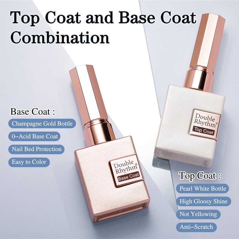 Double Rhythm No Wipe Gel Top Coat & Base Coat Set - 15ML Clear Glossy Polish Kit